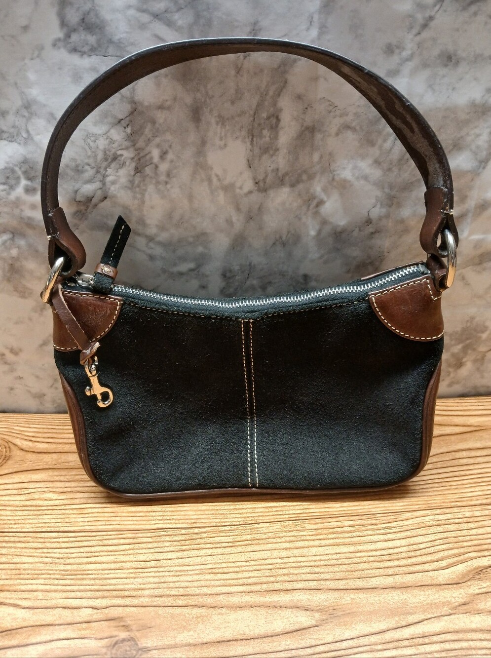 Vintage Dooney & Bourke Black and Brown Suede Shoulder Bag
